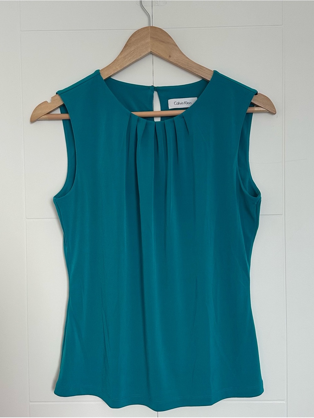Calvin Klein Teal Pleated Sleeveless Blouse